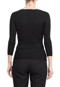 T Tahari - Boat Neck Ribbed Cutout Front Knit Top