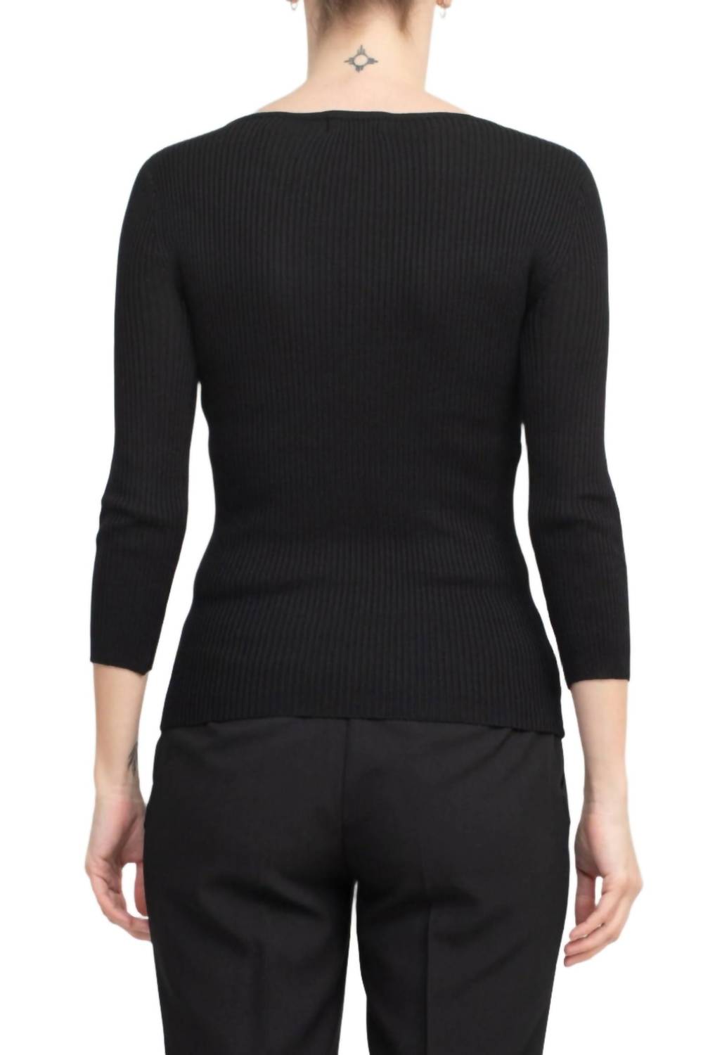 T Tahari - Boat Neck Ribbed Cutout Front Knit Top