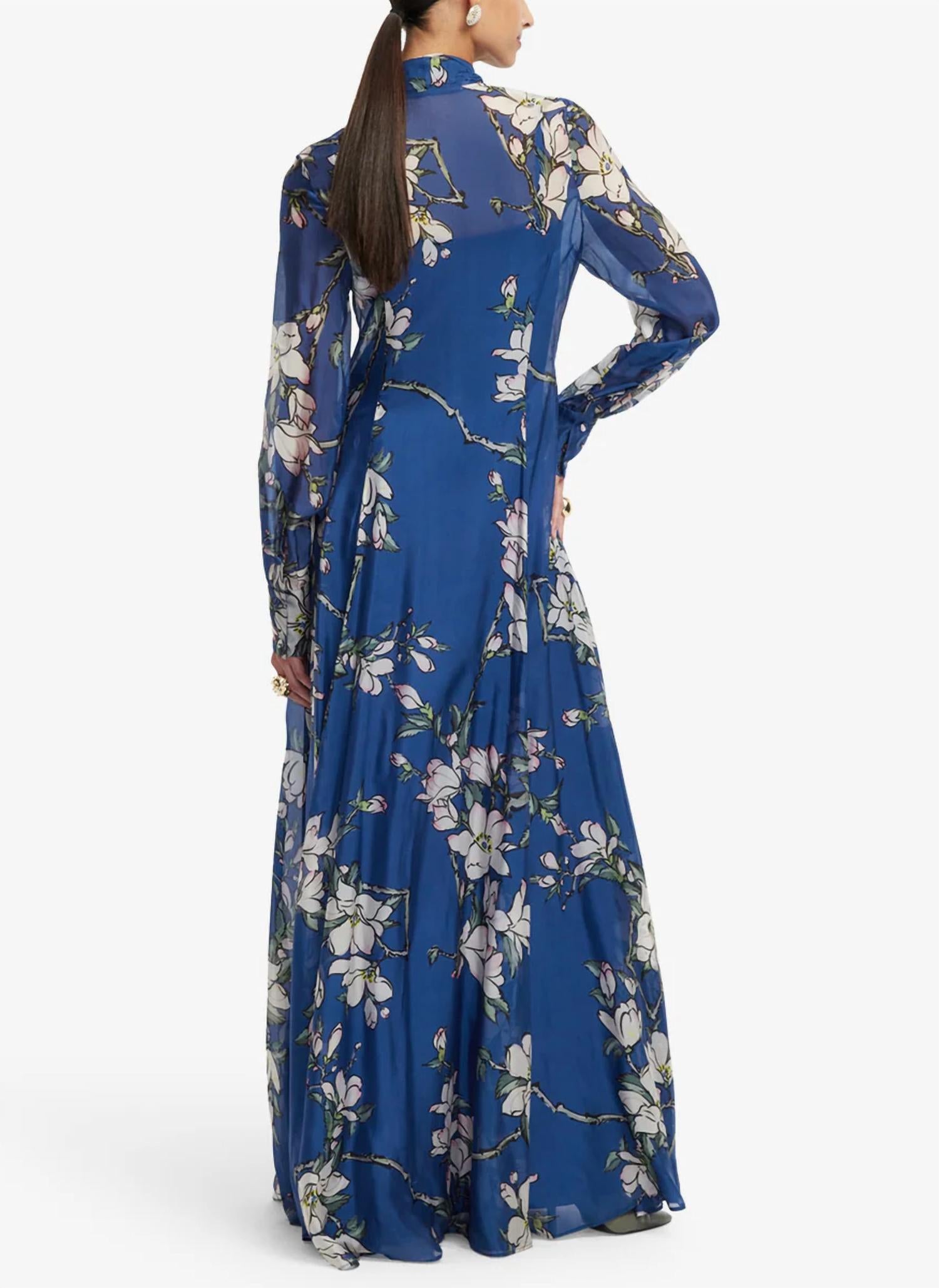 LEO LIN Lilith Tie Neck Maxi Dress in midnight - women's dress - alternate view