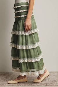 Forte - Smocked Lace Trim Two-Way Midi Dress Skirt