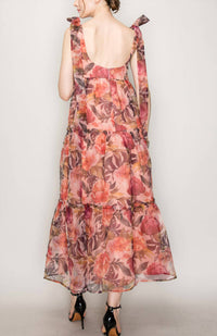 INA Fashion Organza Floral Tiered Midi Dress in pink - women's dress - alternate view
