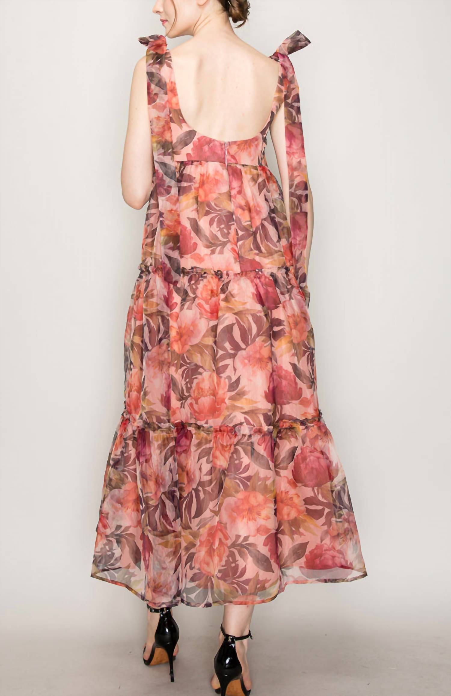 INA Fashion Organza Floral Tiered Midi Dress in pink - women's dress - alternate view