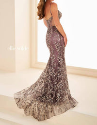 Ellie Wilde Long Mermaid Prom Gown in dove - women's dress - alternate view