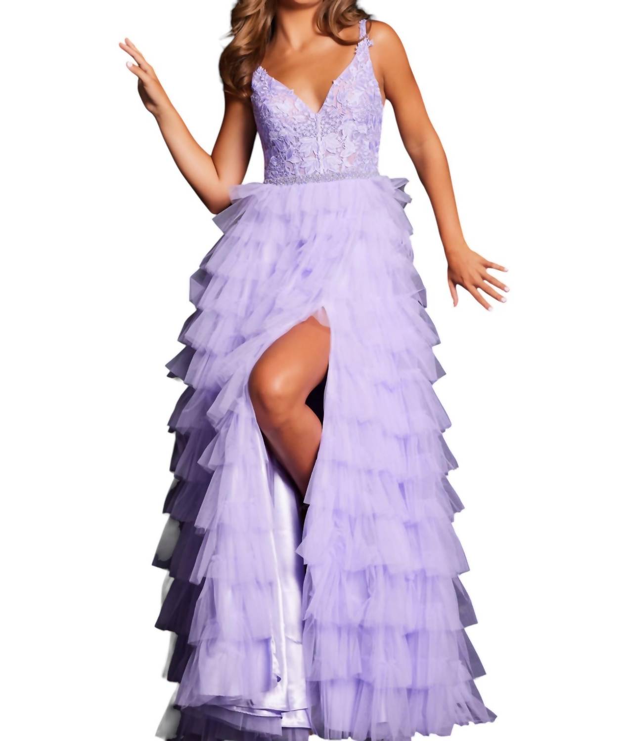 JOVANI Embellished Bodice Formal Ballgown in lilac - women's dress