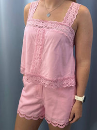 SKIES ARE BLUE Tank Set in pink - women's sleepwear - detail view