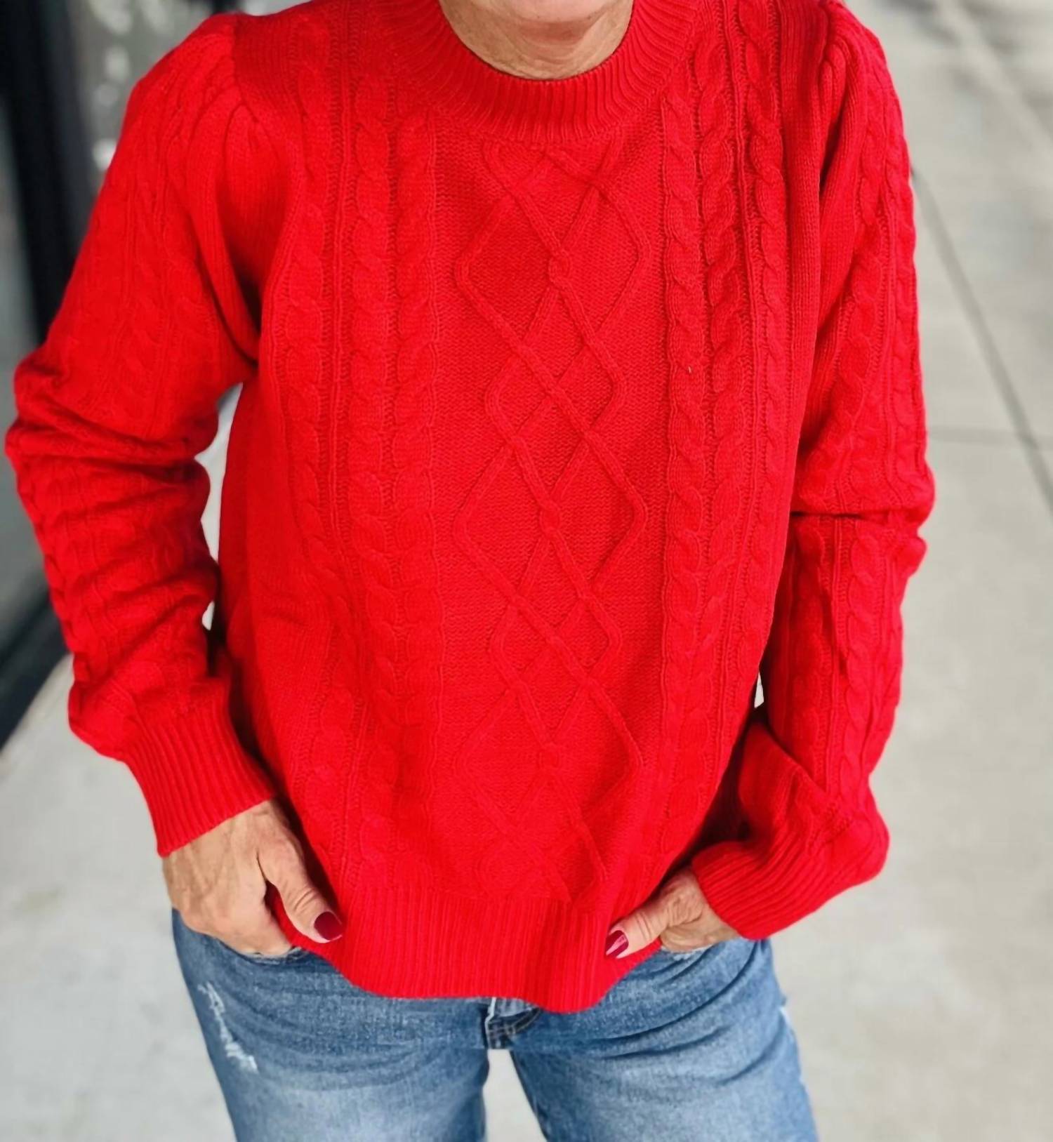 La Miel - Super Soft Ribbed Crew Neck Cable Knit Sweater