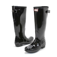 HUNTER Women's Original Tall Back Adjustable Gloss Rain Boots in black - women's shoe - view 5
