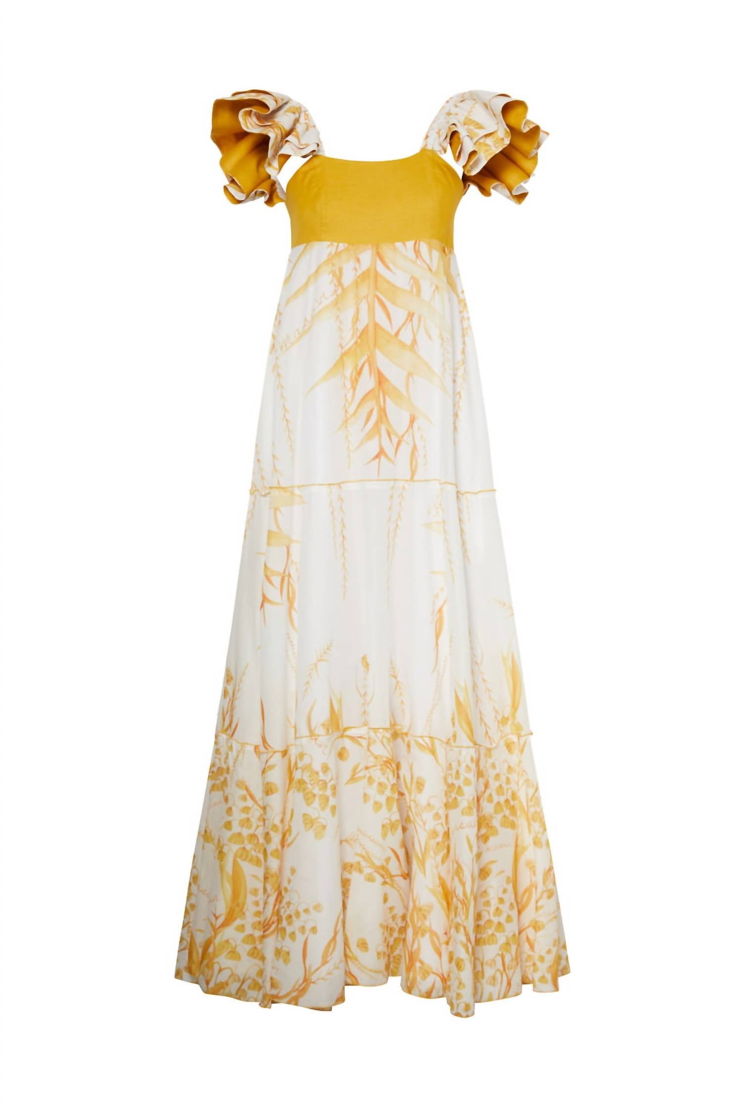 LEAFS SHOULDER RUFFLE DRESS