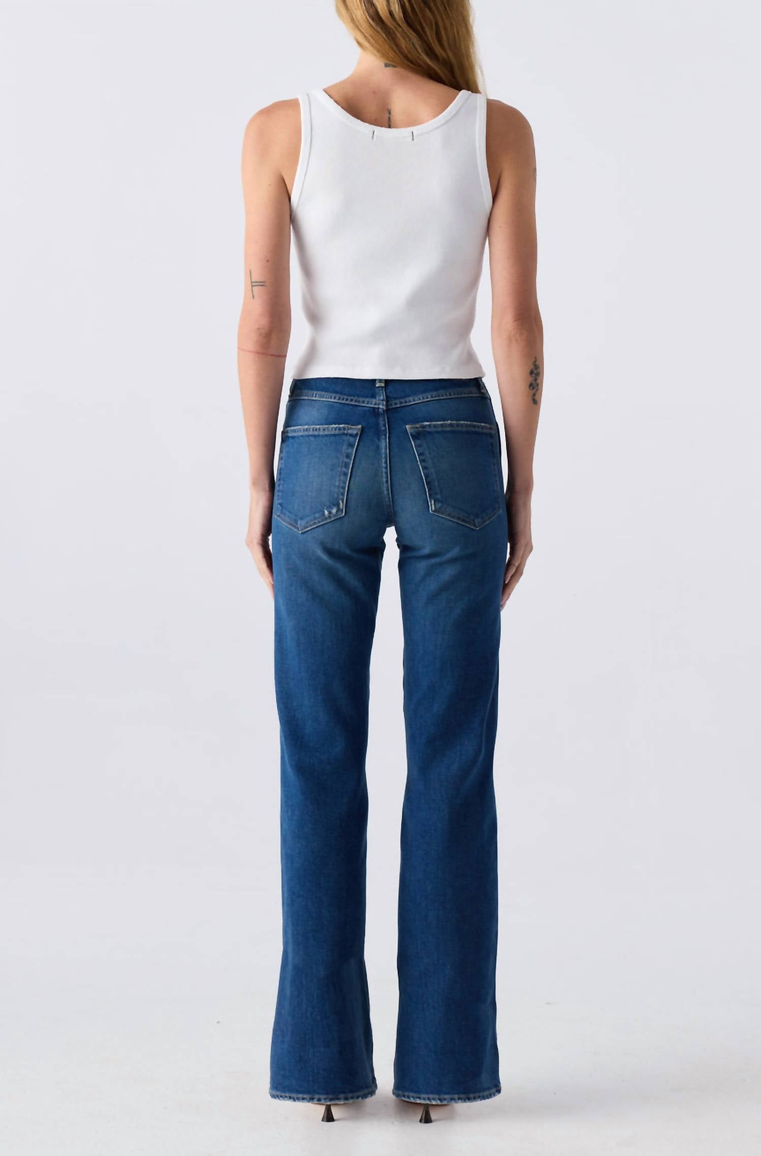 AMO Rose Mini Bootcut Jeans in lush - women's jeans - detail view