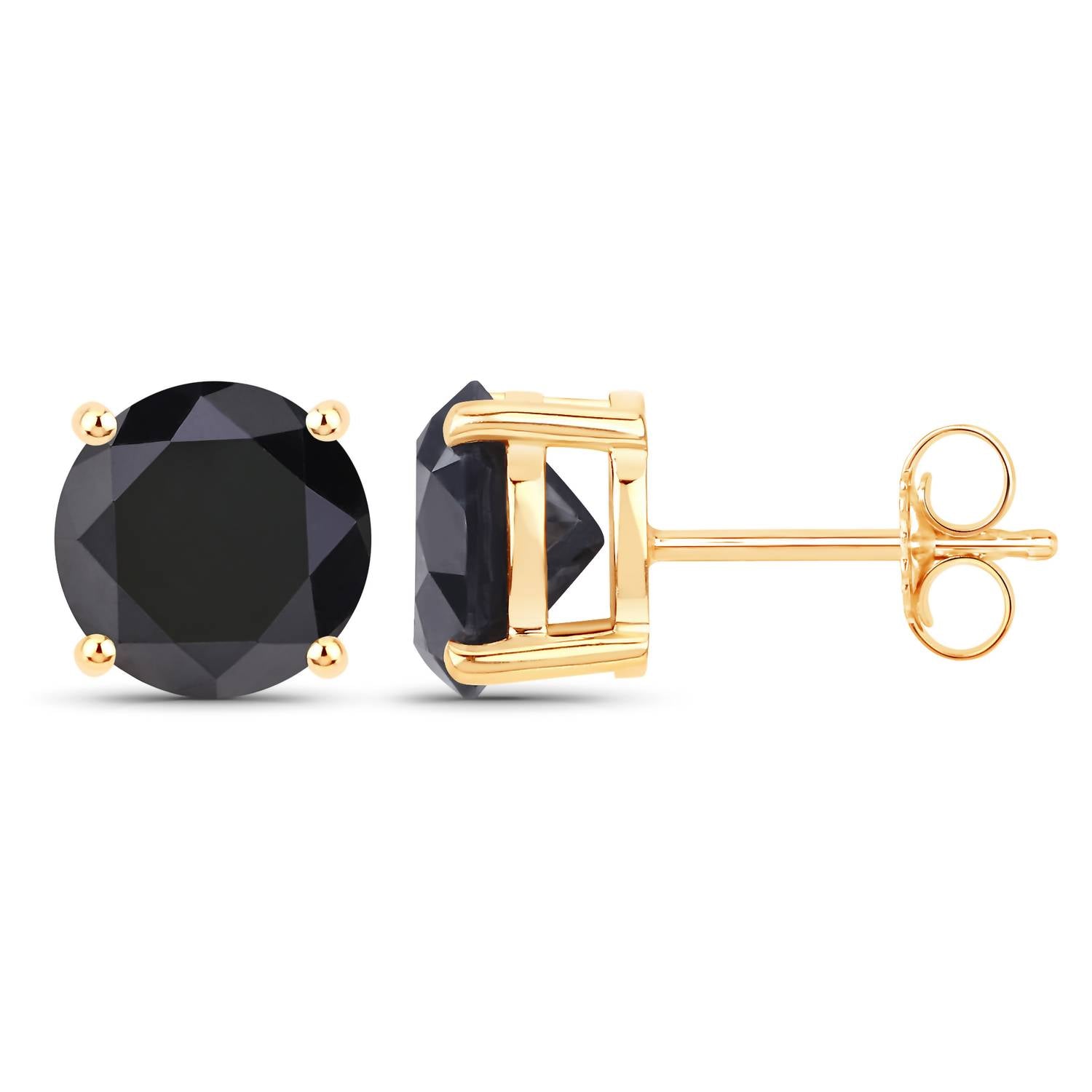 Diana M Jewels Women's Round Natural Black Diamond Stud Earrings (4.91 Ct) - Statement in 14k yellow gold - women's jewelry - detail view