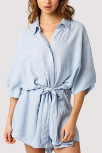 OLIVACEOUS Mara Stripe Romper in blue - women's pants