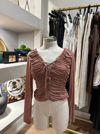 Illa Illa Mesha Top in ash rose - women's blouse - detail view