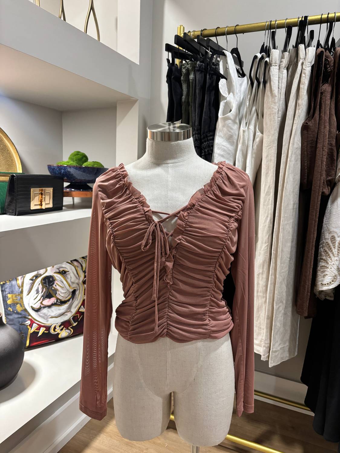 Illa Illa Mesha Top in ash rose - women's blouse - detail view