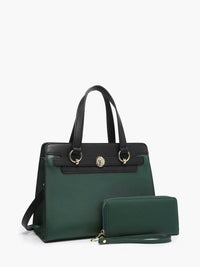 Jen & Co. - Women's Two-tone Vegan Leather Satchel Bag With Wallet