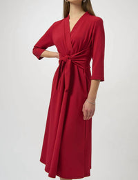 Joseph Ribkoff Waist Tie 3/4 Sleeve Fit And Flare Dress in deep cherry - women's dress - alternate view