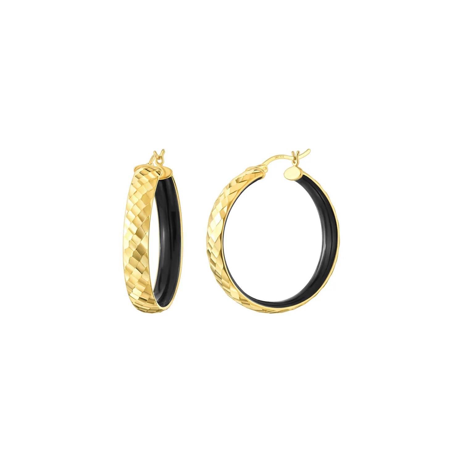 Gold & Honey - Women's Enamel Hammered Hoop Earrings