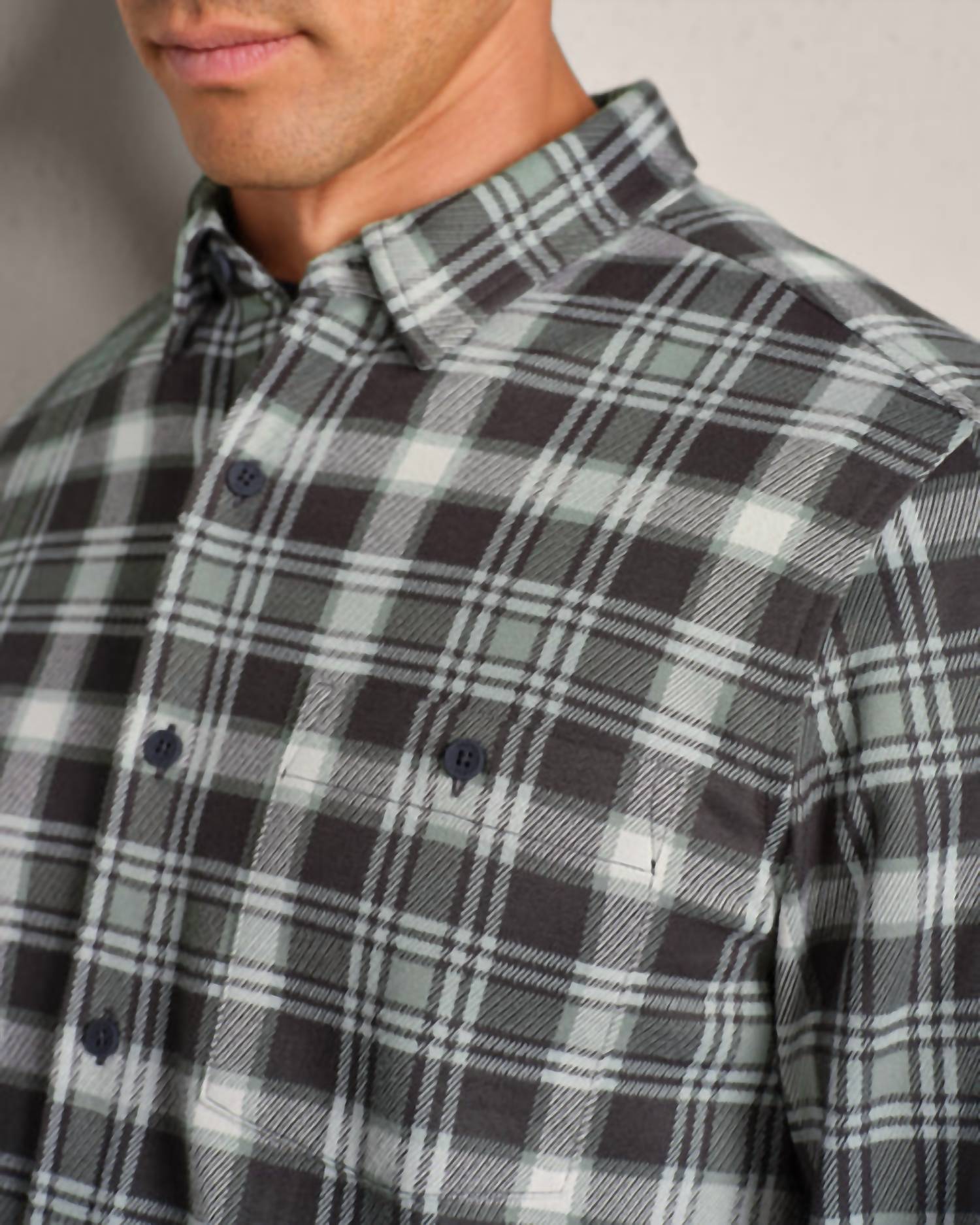 RHONE Hardy Flannel Long Sleeve Shirt in pine gray plaid - men's long sleeve top - alternate view