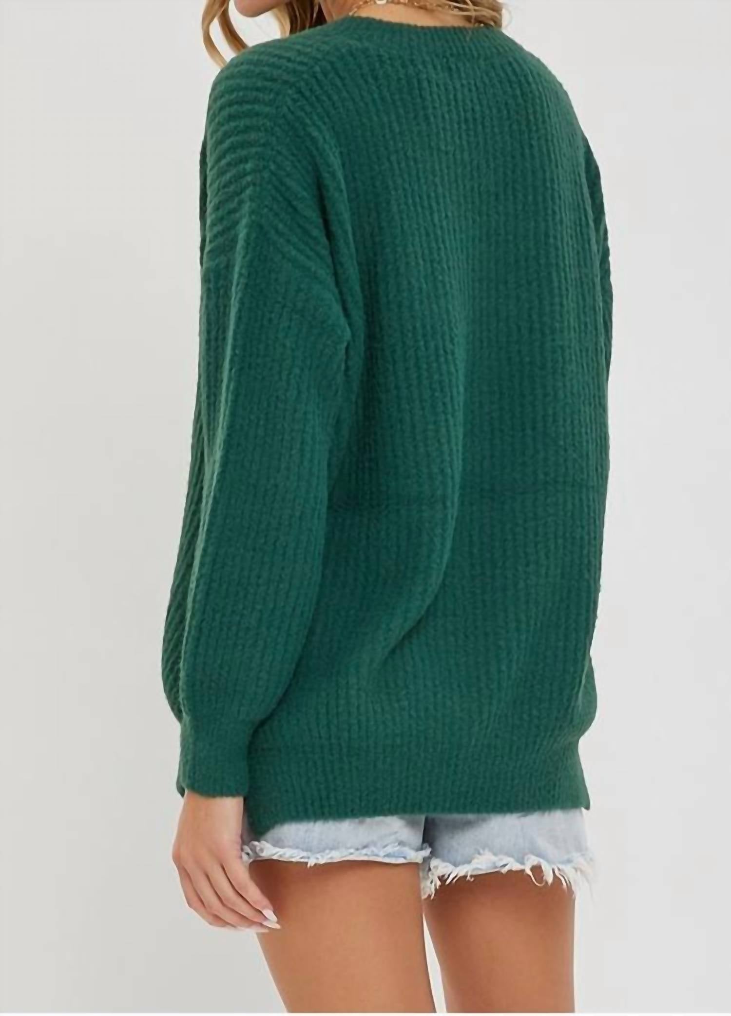 Sweet Lovely by Jen Extra Soft Causal Sweater in hunter green - women's sweater - detail view
