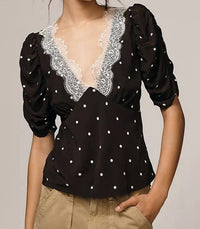 Rails - Lazara Lace V-neck Short Sleeve Top