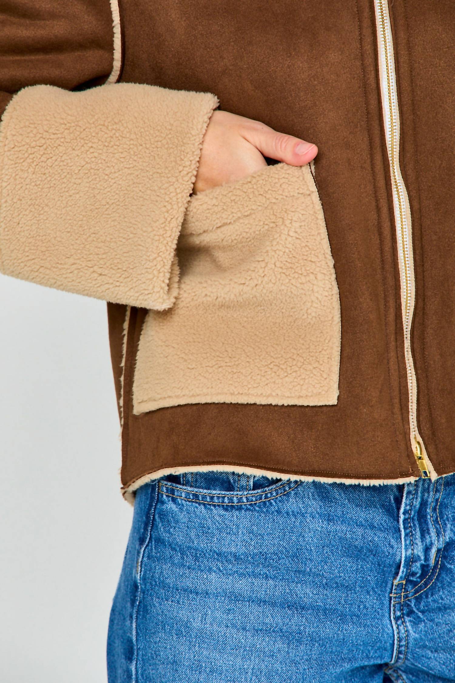 SARA CAMPBELL Rhiannon Shearling Suede Jacket in chocolate - women's jacket - view 6