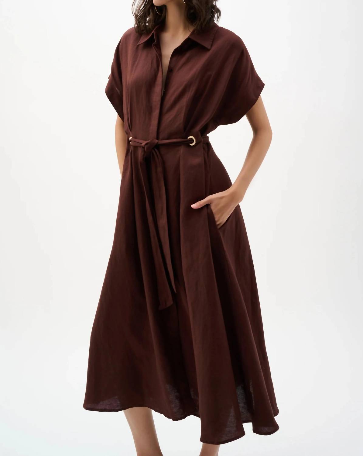 Joseph Ribkoff - Belted Linen Midi Fit And Flare Dress
