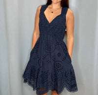 Skies Are Blue - Women's Scallop Hem Eyelet Dress