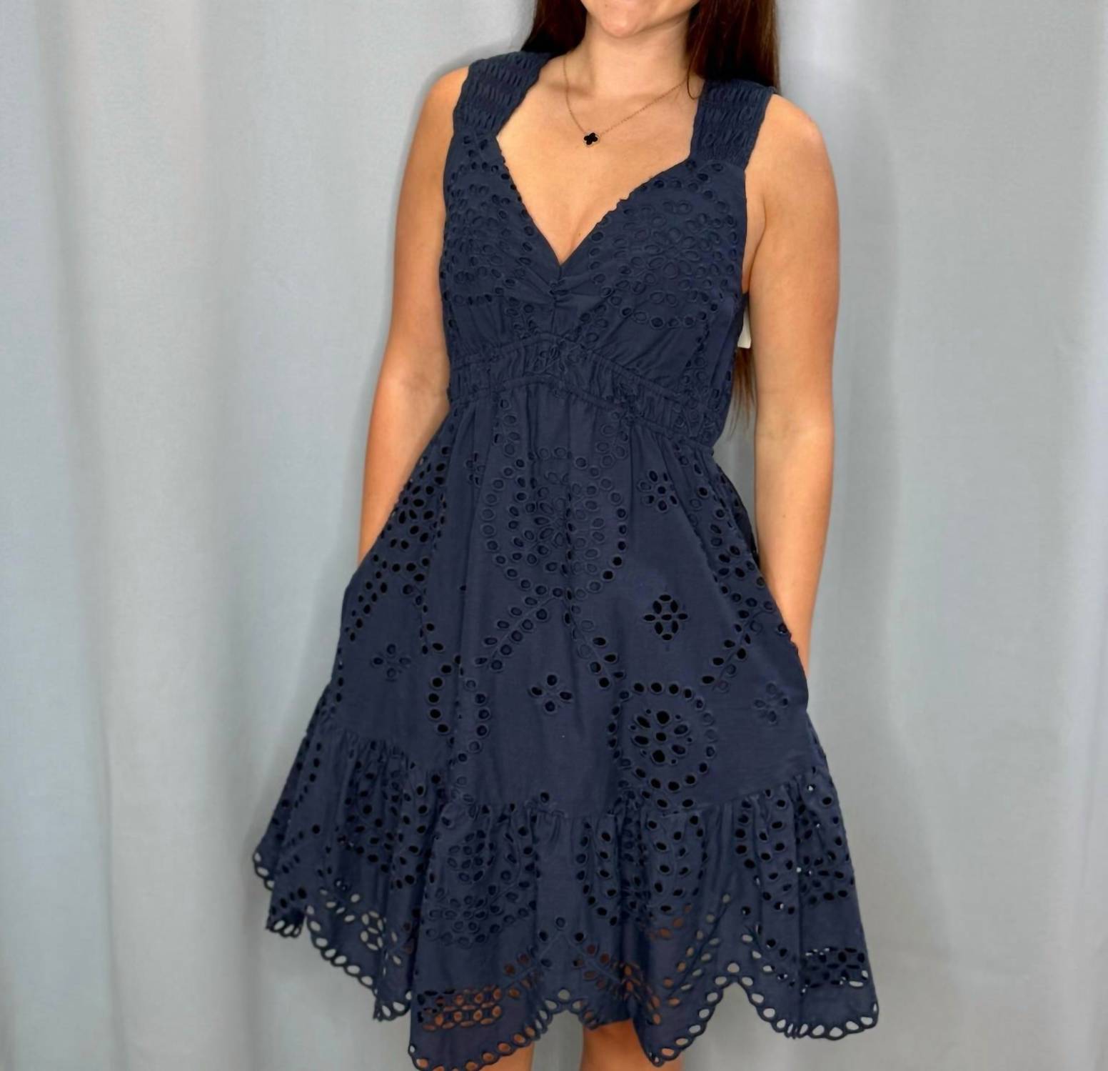 Skies Are Blue - Women's Scallop Hem Eyelet Dress