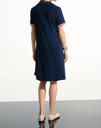 Joseph Ribkoff - Stripe Trim Trapeze Polo Dress
