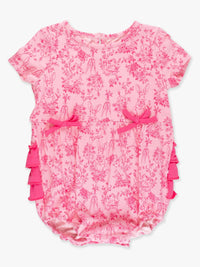 Rufflebutts - Baby Girls' Cottontail Toile Knit Short Sleeve Bow Bubble Romper