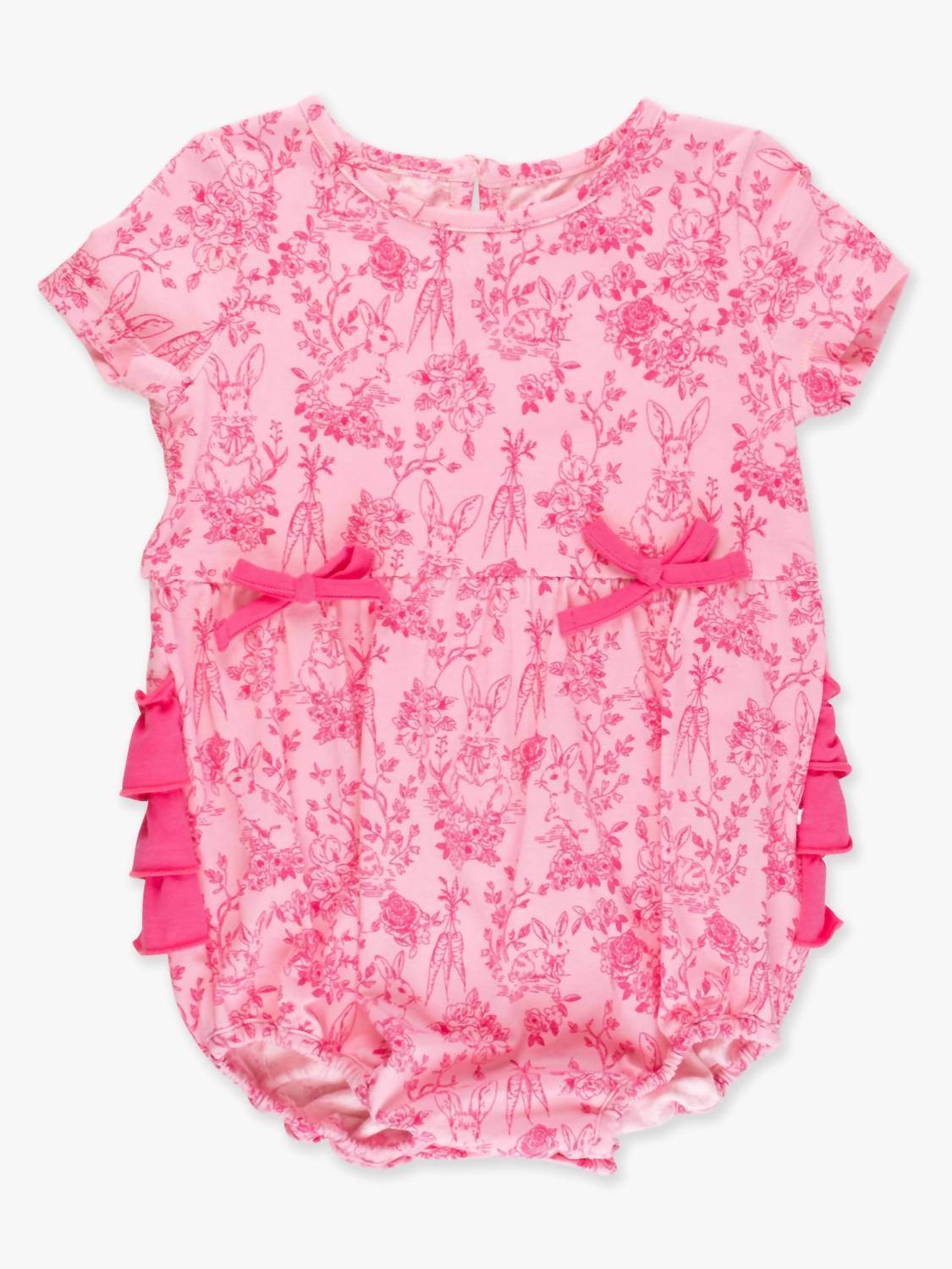 Rufflebutts - Baby Girls' Cottontail Toile Knit Short Sleeve Bow Bubble Romper