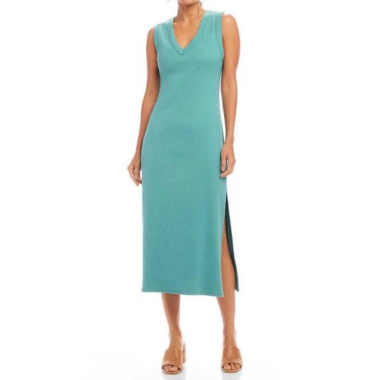 Karen Kane - Sleeveless Ribbed V-neck Midi Column Dress