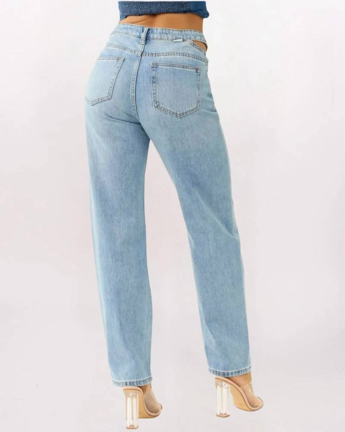 Ceros - Cutout Waistband Detail Straight Leg Jeans