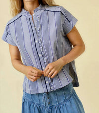 Doe And Rae - Stripe & Gingham Button Down Detail Top