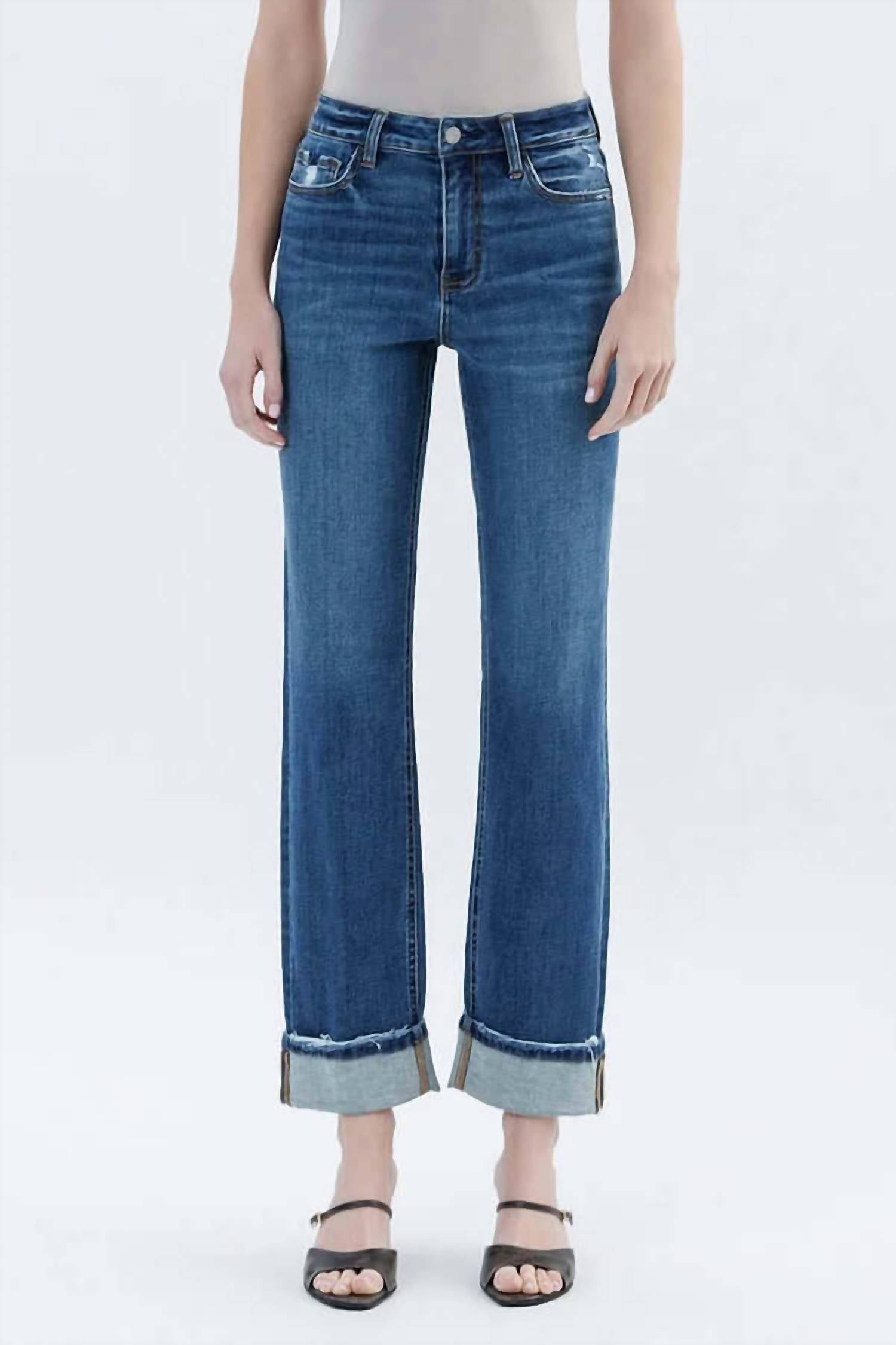 Lovervet - High Wasit Cuffed Straight Leg Jean
