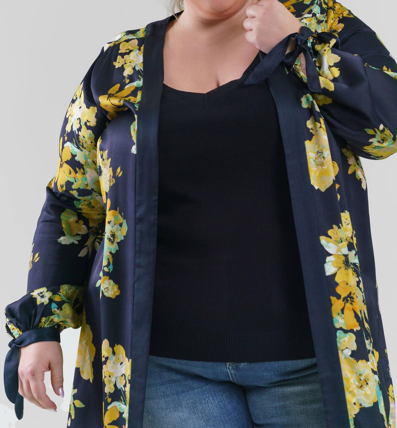 Marée Pour Toi - Printed Floral Long Sleeve Duster - Plus
