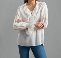 Anne Fontaine - Euskal Long Sleeve Ruffled Neck Tie Blouse