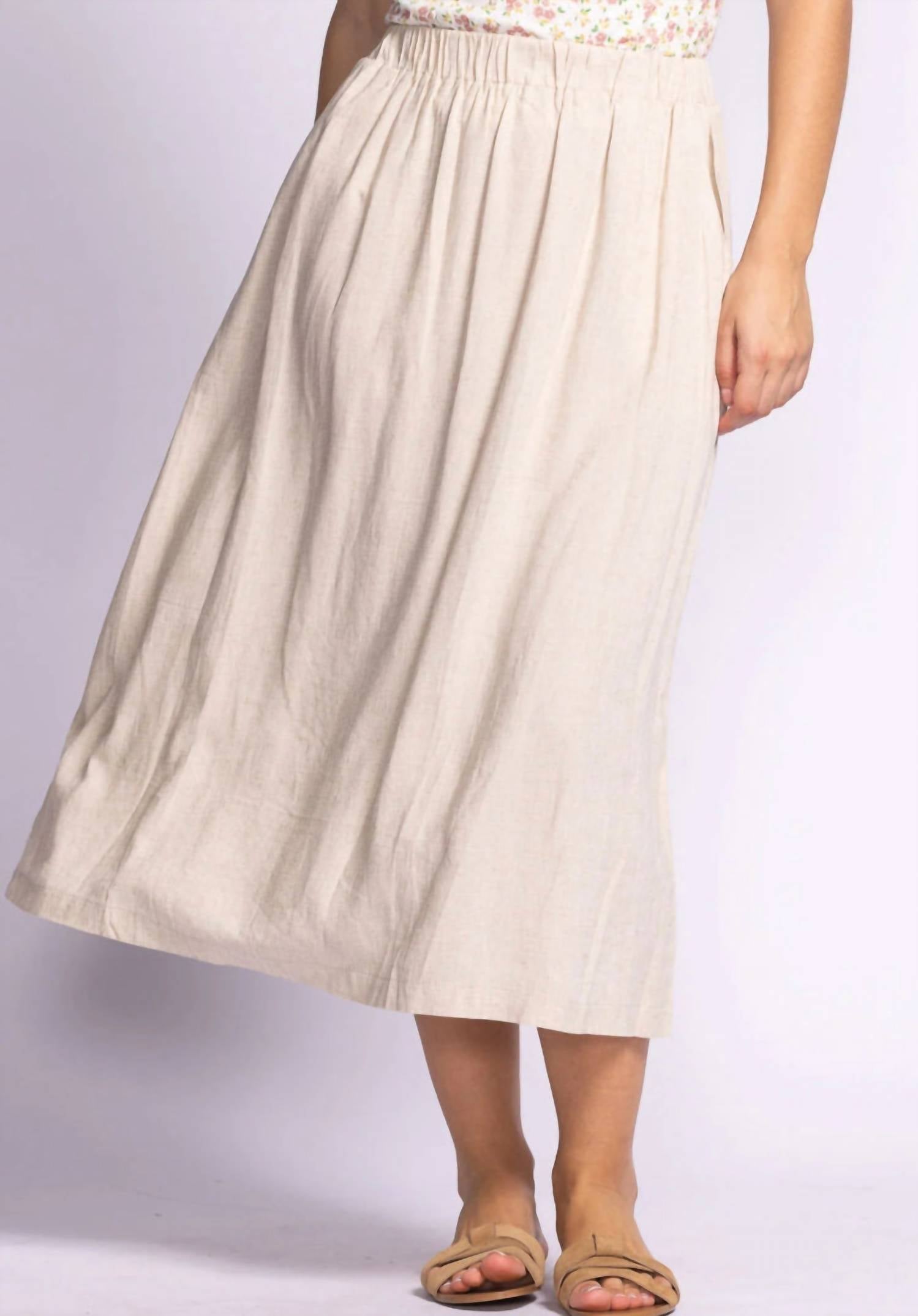PINK MARTINI Carter Linen Midi Skirt in beige - women's skirt