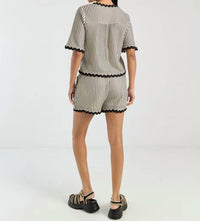 Very J - Wave Trim Detail Knit Top & Shorts Set