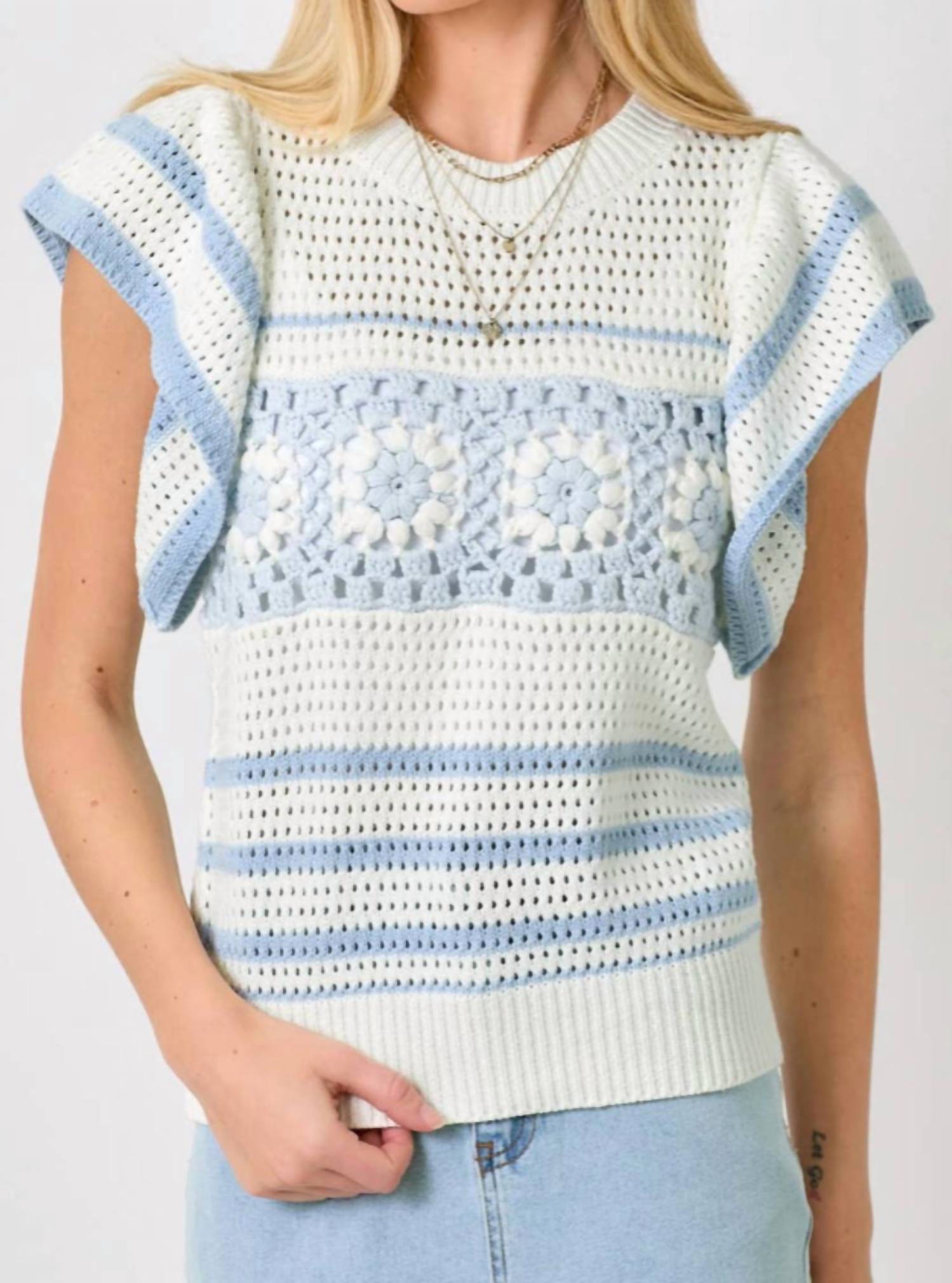Mystree - Flutter Sleeve Crochet Top