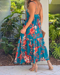 Shewin - Strappy Open Back Floral Maxi Dress