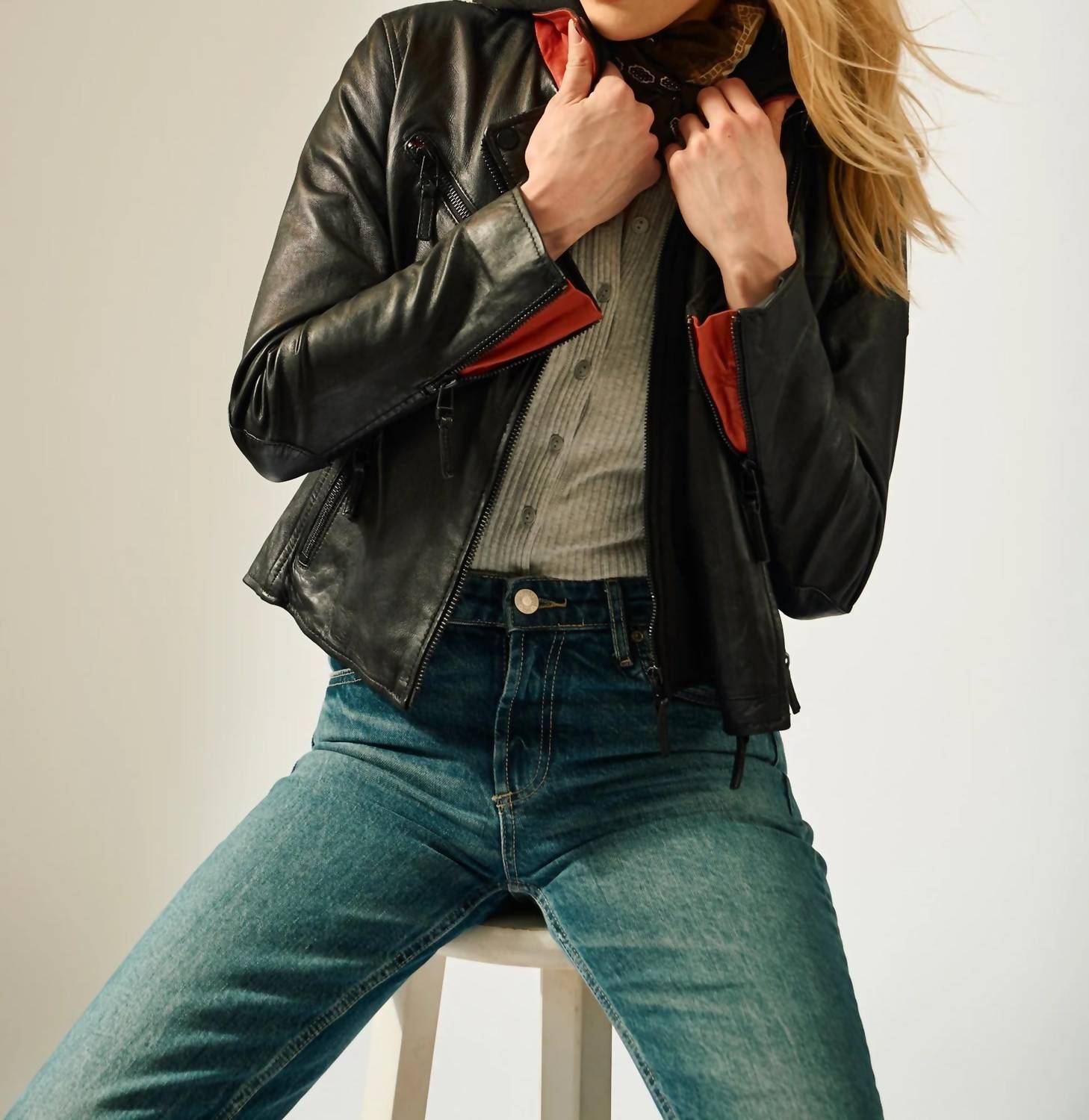 Mauritius - Christyn Removable Hood Star Detail Leather Jacket