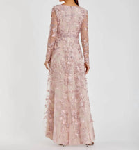 Mac Duggal - Floral Applique Long Sleeve Illusion Gown