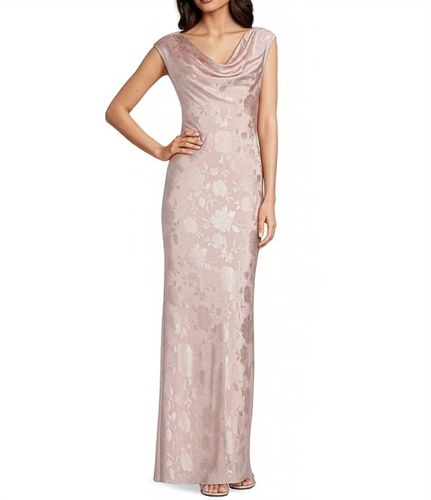 Betsy & Adam - Floral Jacquard Cowl Neck Column Dress