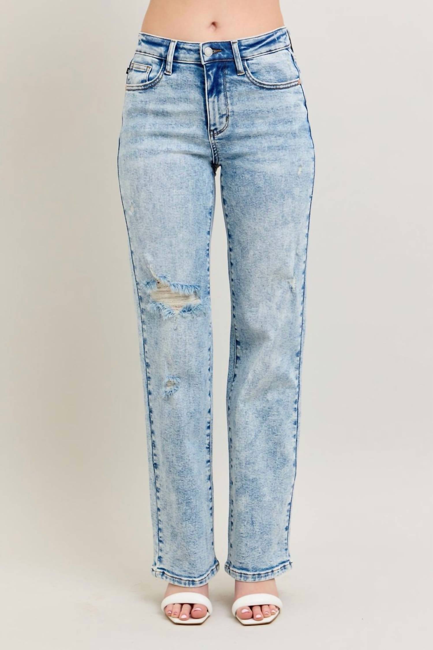 Judy Blue - High Waist Mineral Wash Destroy 90's Straight Jeans