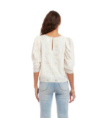 Karen Kane - Puff Sleeve Embroidered Top - Petite