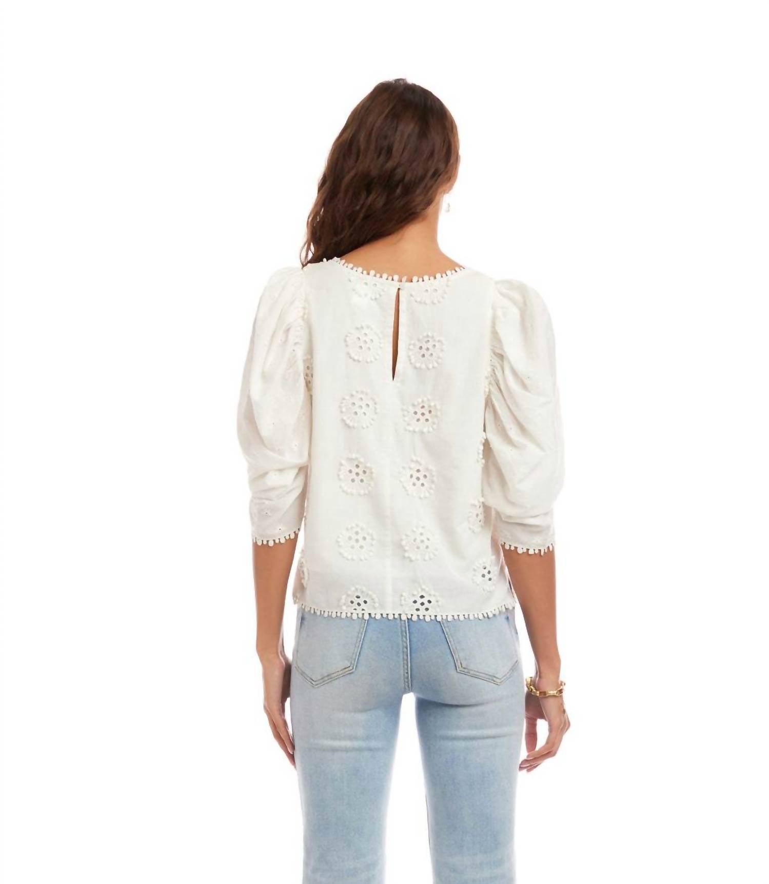 Karen Kane - Puff Sleeve Embroidered Top - Petite