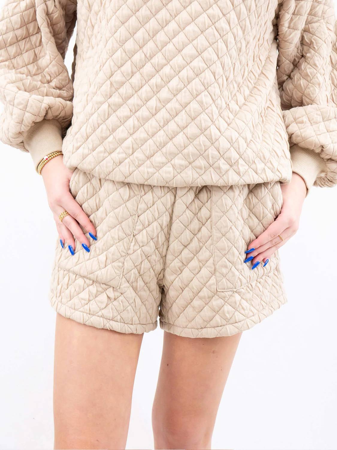 She + Sky - Puff Sleeve Quilted Pullover Top