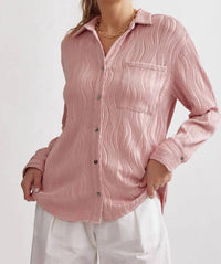 Entro - Wave Textured Long Sleeve Button Up Blouse