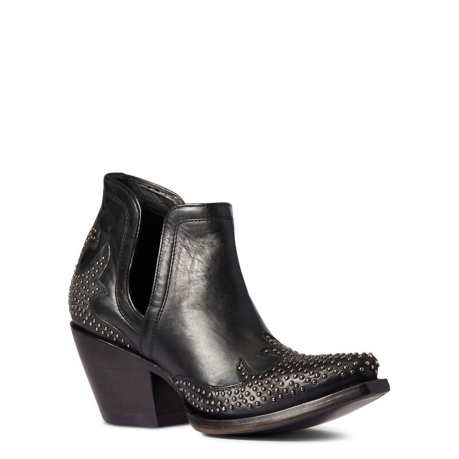 ARIAT Women's Dixon Studded Wingtip Western Bootie in true black - women's shoe - detail view