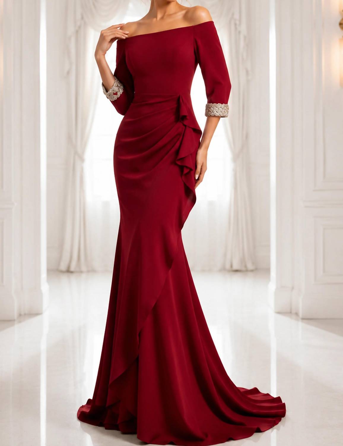 Jovani - Off-shoulder Gown With Beaded
